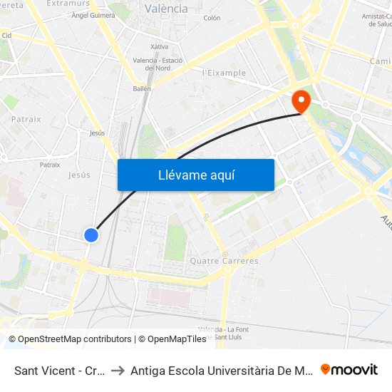Sant Vicent  - Cruz Cubierta to Antiga Escola Universitària De Magisteri Ausiàs March map