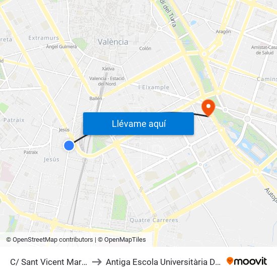 C/ Sant Vicent Martir, 228 [València] to Antiga Escola Universitària De Magisteri Ausiàs March map