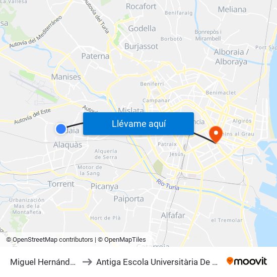 Miguel Hernández 54 [Aldaia] to Antiga Escola Universitària De Magisteri Ausiàs March map