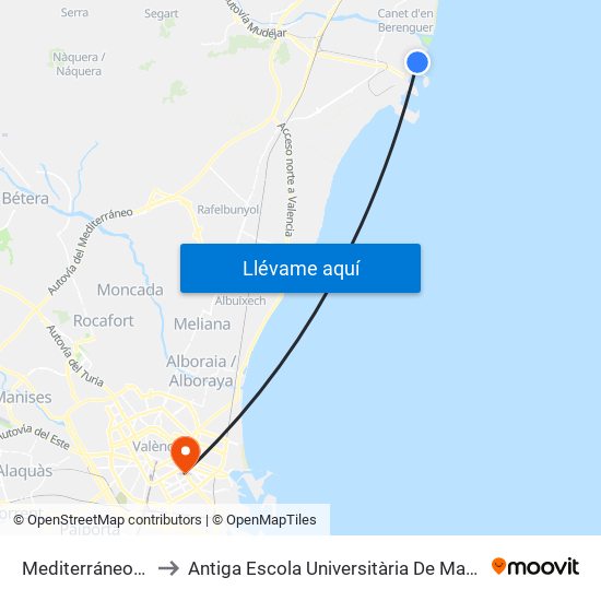 Mediterráneo - Turismo to Antiga Escola Universitària De Magisteri Ausiàs March map