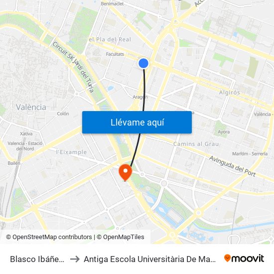 Blasco Ibáñez - Suècia to Antiga Escola Universitària De Magisteri Ausiàs March map