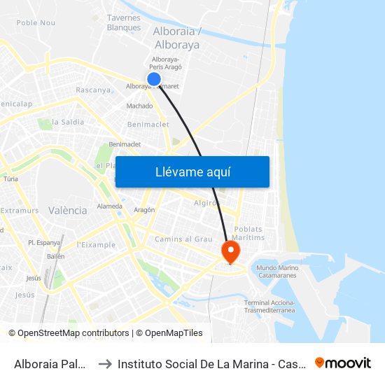 Alboraia Palmaret to Instituto Social De La Marina - Casa Del Mar map