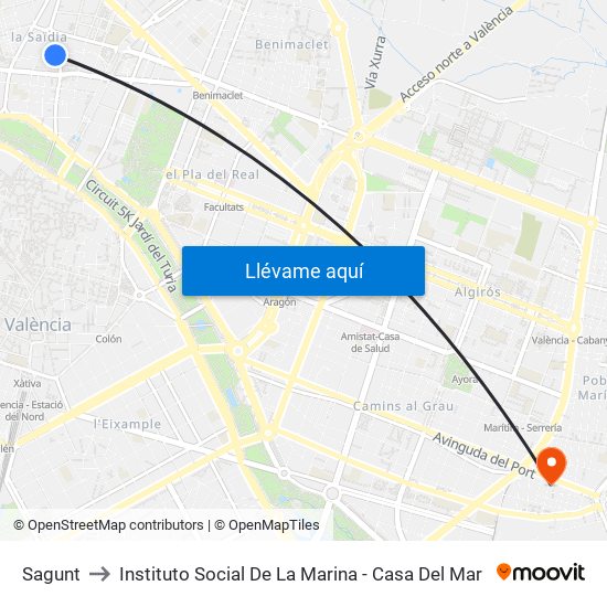 Sagunt to Instituto Social De La Marina - Casa Del Mar map