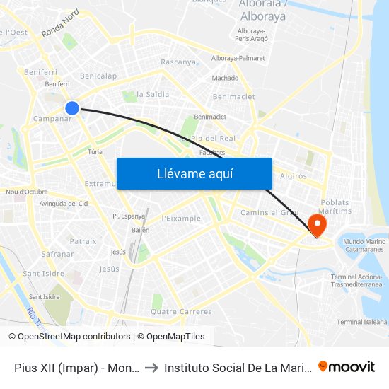 Pius XII (Impar) - Monestir De Poblet to Instituto Social De La Marina - Casa Del Mar map
