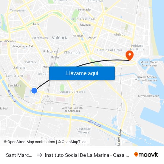 Sant Marcel·Lí to Instituto Social De La Marina - Casa Del Mar map