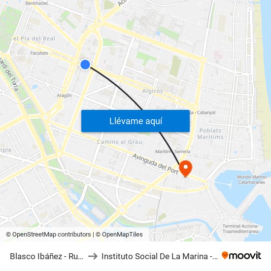 Blasco Ibáñez - Rubén Darío to Instituto Social De La Marina - Casa Del Mar map