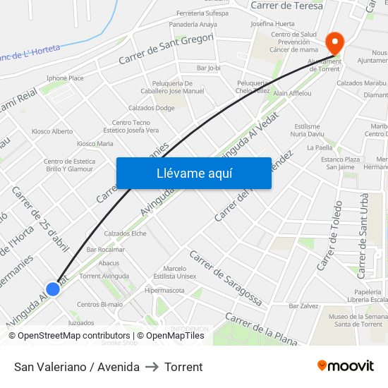 San Valeriano / Avenida to Torrent map