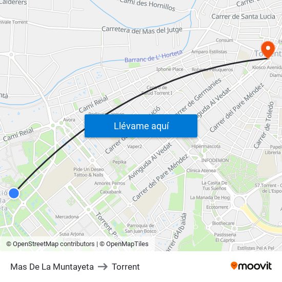 Mas De La Muntayeta to Torrent map