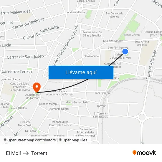 El Molí to Torrent map