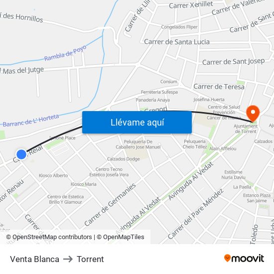 Venta Blanca to Torrent map