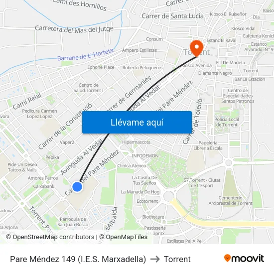 Pare Méndez 149 (I.E.S. Marxadella) to Torrent map