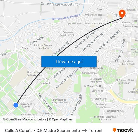 Calle A Coruña / C.E.Madre Sacramento to Torrent map