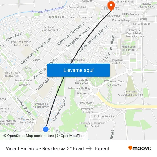 Vicent Pallardó - Residencia 3ª Edad to Torrent map