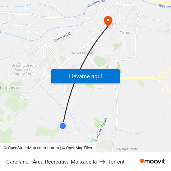 Garellano - Área Recreativa Marxadella to Torrent map