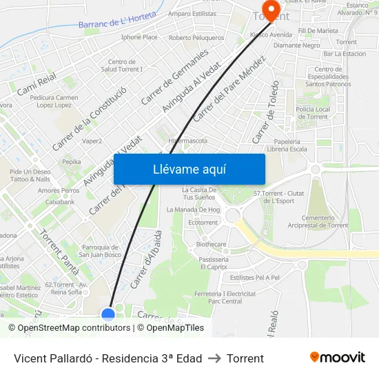 Vicent Pallardó - Residencia 3ª Edad to Torrent map