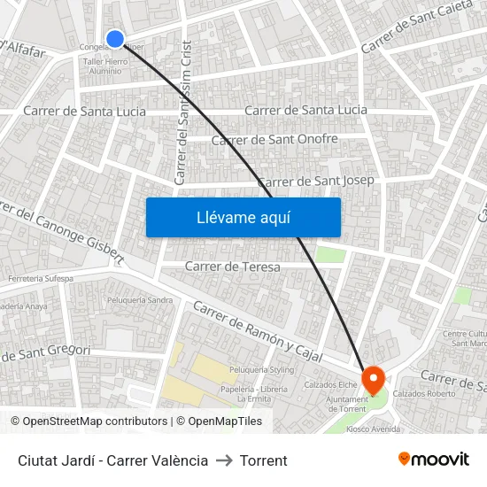 Ciutat Jardí - Carrer València to Torrent map