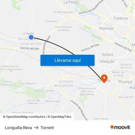Loriguilla-Reva to Torrent map