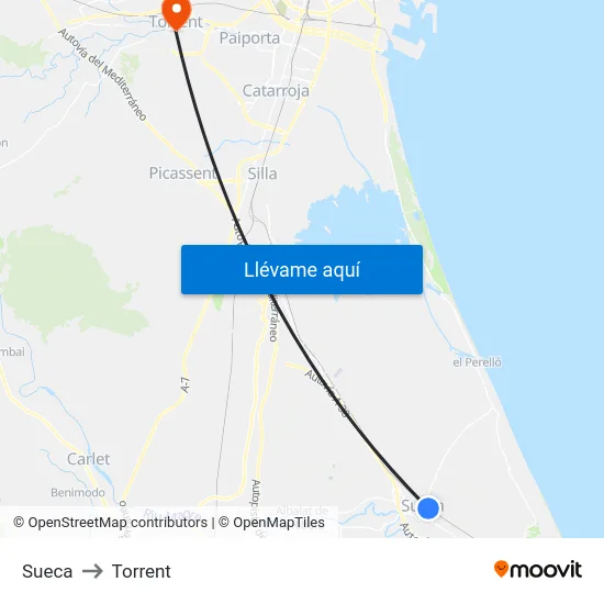Sueca to Torrent map