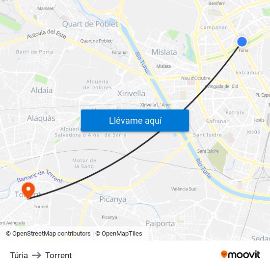 Túria to Torrent map