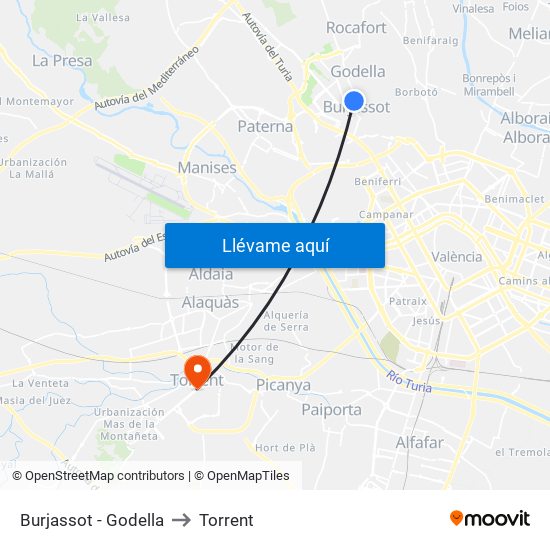 Burjassot - Godella to Torrent map
