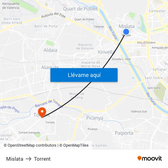 Mislata to Torrent map