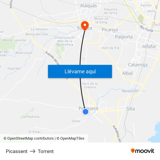 Picassent to Torrent map