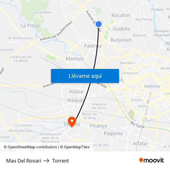 Mas Del Rosari to Torrent map