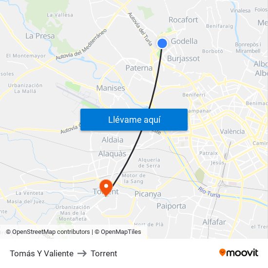 Tomás Y Valiente to Torrent map