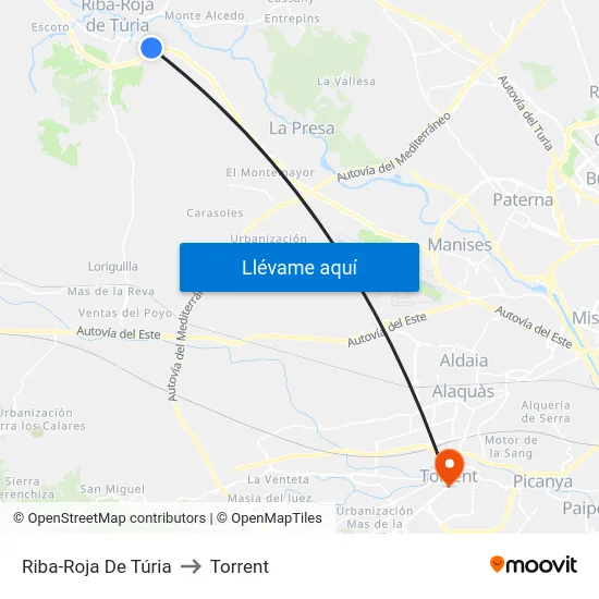 Riba-Roja De Túria to Torrent map