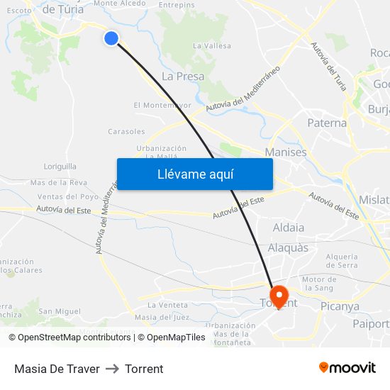 Masia De Traver to Torrent map