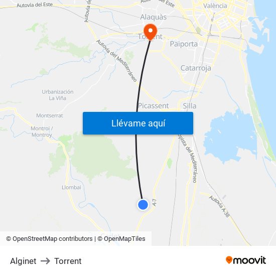 Alginet to Torrent map