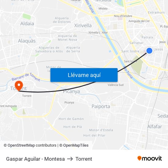 Gaspar Aguilar - Montesa to Torrent map