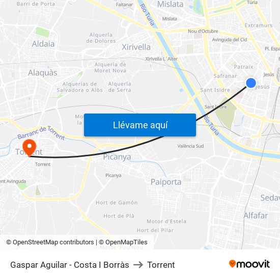 Gaspar Aguilar - Costa I Borràs to Torrent map