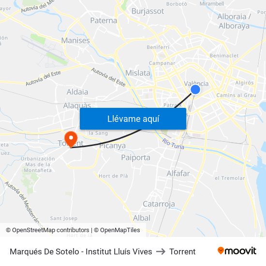 Marqués De Sotelo - Institut Lluís Vives to Torrent map