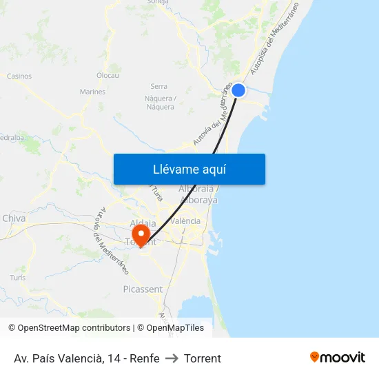 Sagunt. País Valencià 14 (Renfe) to Torrent map