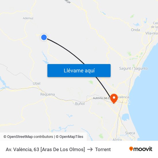 Av. València, 63 [Aras De Los Olmos] to Torrent map