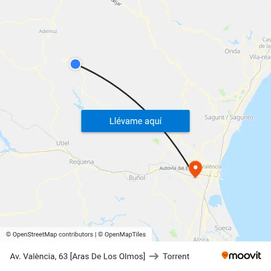 Av. València, 63 [Aras De Los Olmos] to Torrent map