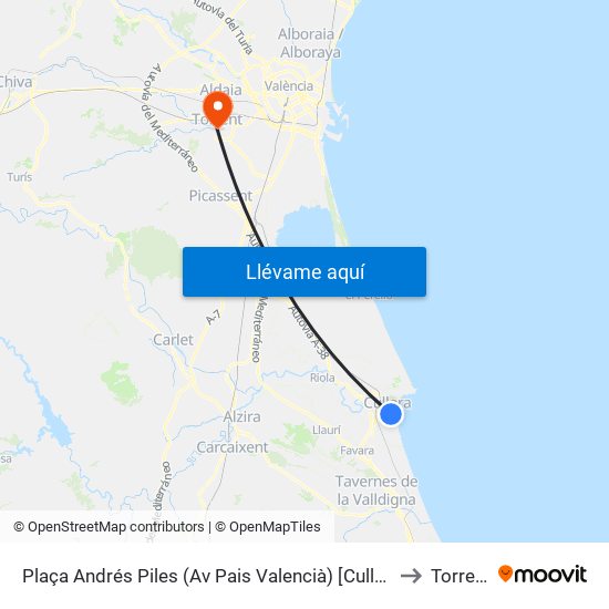 Plaça Andrés Piles (Av Pais Valencià) [Cullera] to Torrent map