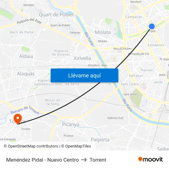 Menéndez Pidal - Nuevo Centro to Torrent map