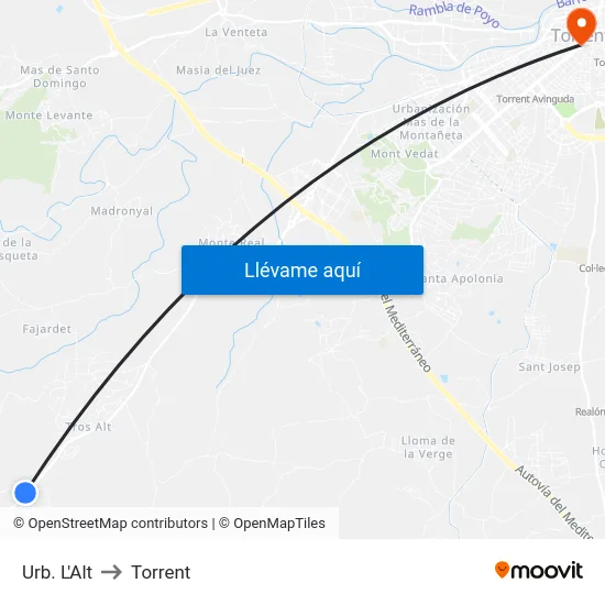 Urb. L'Alt to Torrent map