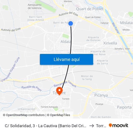 C/ Solidaridad, 3 - La Cautiva (Barrio Del Cristo) [Aldaia] to Torrent map