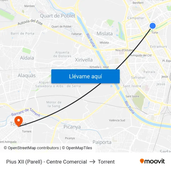 València. Pius XII (Parell) - Centre Comercial to Torrent map