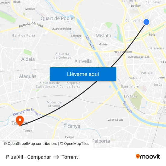 Pius XII - Campanar to Torrent map