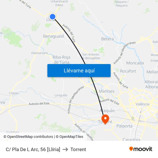 C/ Pla De L Arc, 56 [Llíria] to Torrent map