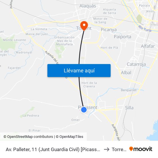 Av. Palleter, 11 (Junt Guardia Civil) [Picassent] to Torrent map