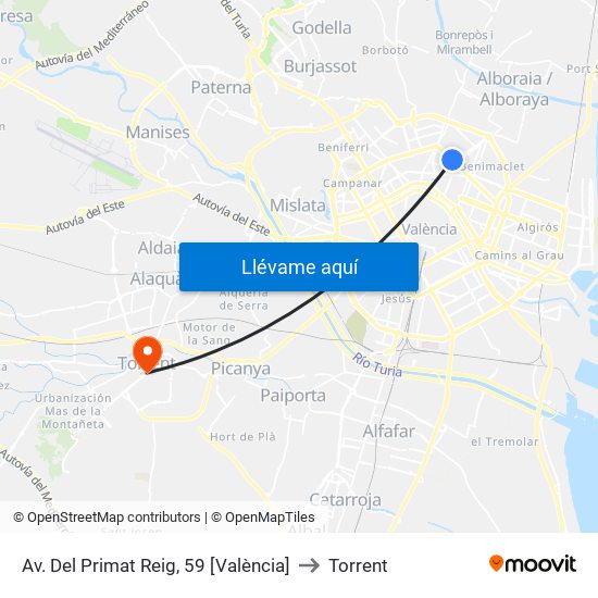 Av. Del Primat Reig, 59 [València] to Torrent map