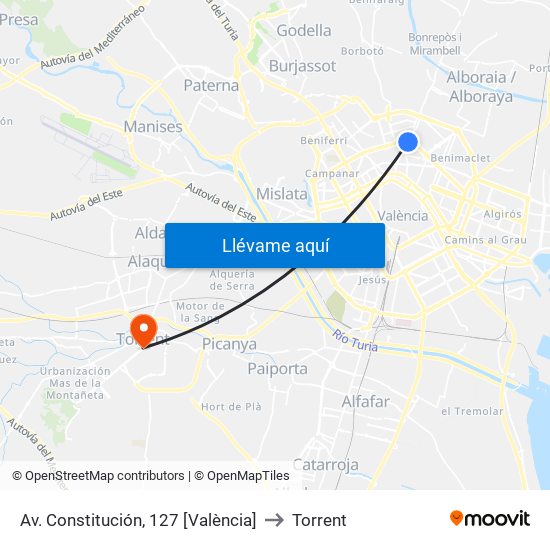 Av. Constitución, 127 [València] to Torrent map