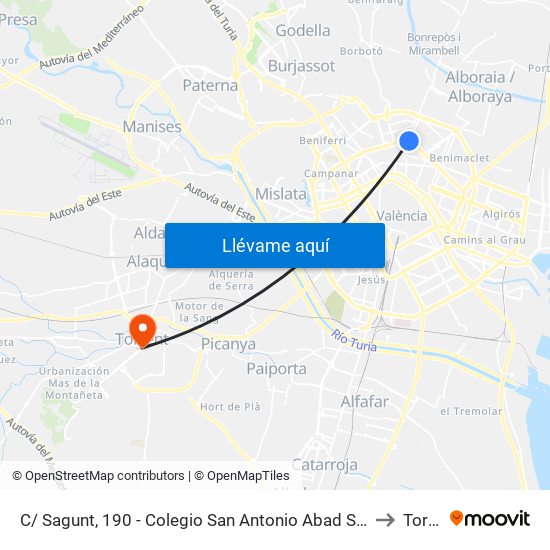 C/ Sagunt, 190 - Colegio San Antonio Abad Salesianos [València] to Torrent map