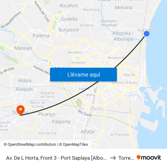 Av. De L Horta, Front 3 - Port Saplaya [Alboraia] to Torrent map