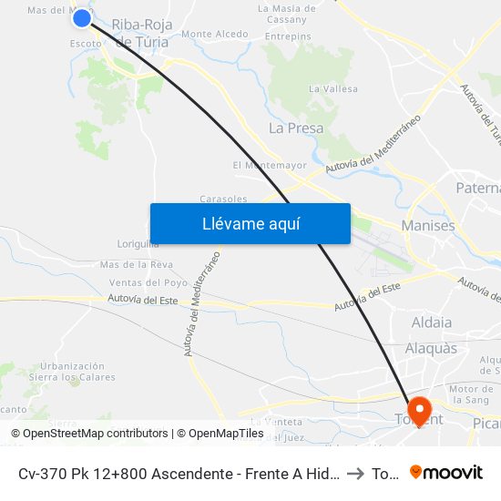 Cv-370 Pk 12+800 Ascendente - Frente A Hidroeléctrica [Riba-Roja De Túria] to Torrent map